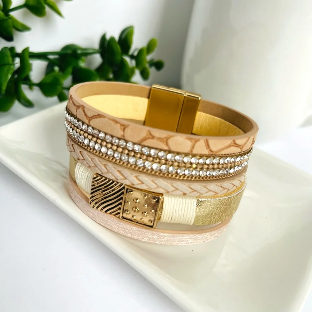 Leather Wrap Rhinestone Bracelet
